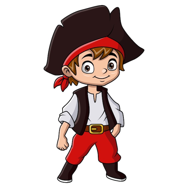 Un mignon dessin animé de garçon pirate sur fond blanc