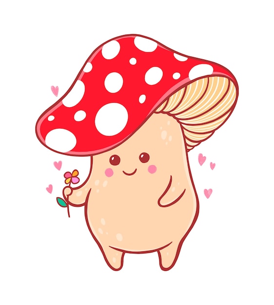 Mignon Dessin Animé Souriant Champignon Agaric Tue-mouche Illustration Vectorielle