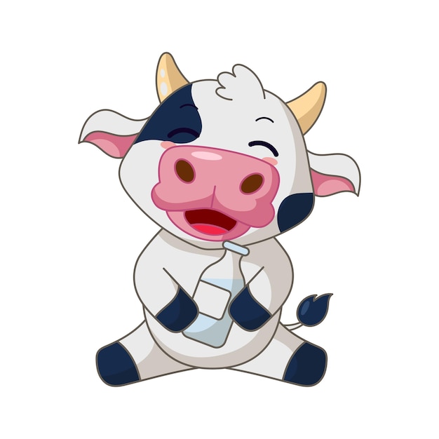 Un mignon dessin animé de vache assise