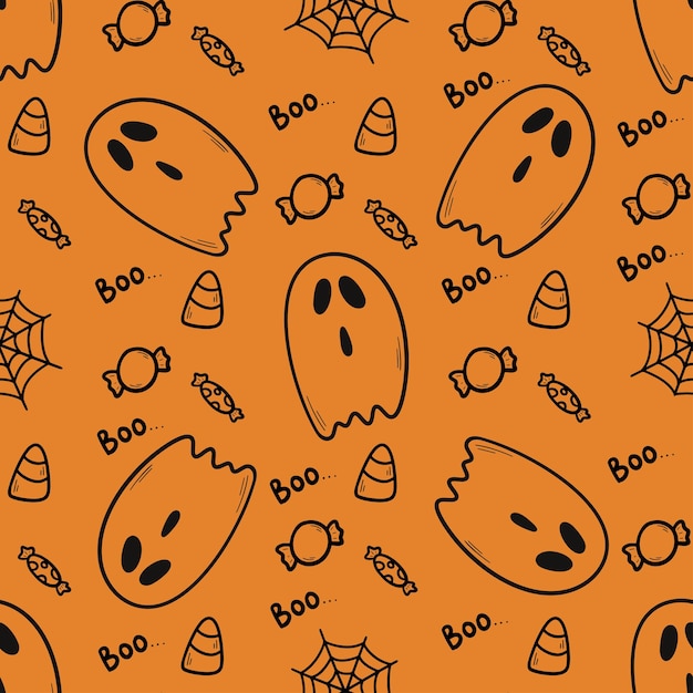 Mignon dessinés à la main vecteur halloween modèle sans couture orange doodle fond pour halloween imprimer banne