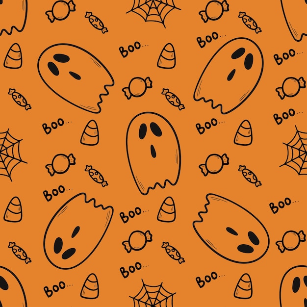 Mignon Dessinés à La Main Vecteur Halloween Modèle Sans Couture Orange Doodle Fond Pour Halloween Imprimer Banne