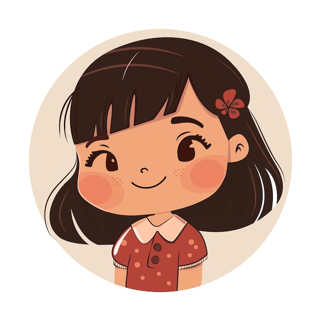 Mignon Doux Heureux Souriant Portrait De Fille Américaine D'origine Asiatique Style De Dessin Animé Simple Personnage D'enfant Dessiné à La Main