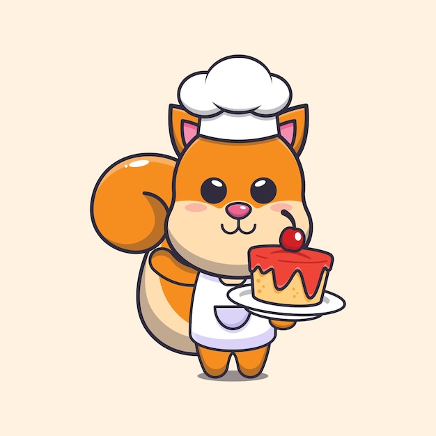 mignon, écureuil, chef cuisinier, mascotte, dessin animé, caractère, à, gâteau