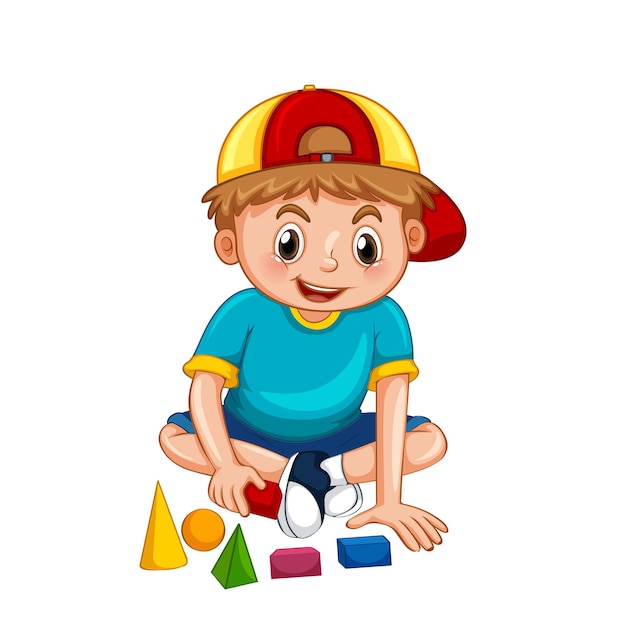 Vecteur un mignon enfant jouant avec des jouets sur un fond blanc.