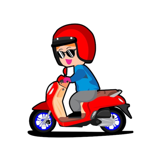 Mignon équitation Moto Motard Dessin Animé Scooter Matic