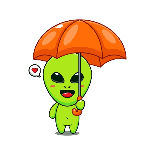 Mignon Extraterrestre Tenant Illustration Vectorielle De Parapluie Dessin Animé