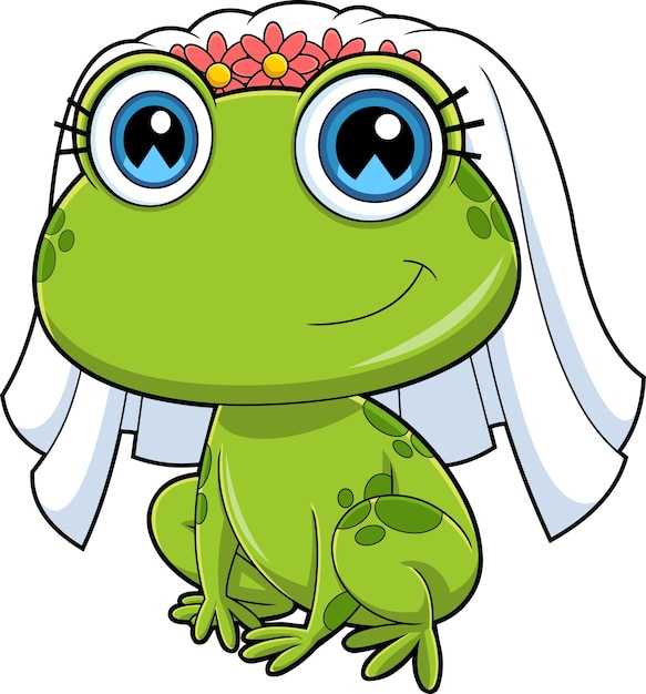 Mignon Femme Mariée Grenouille Personnage Dessin Animé Vector Illustration Dessinée