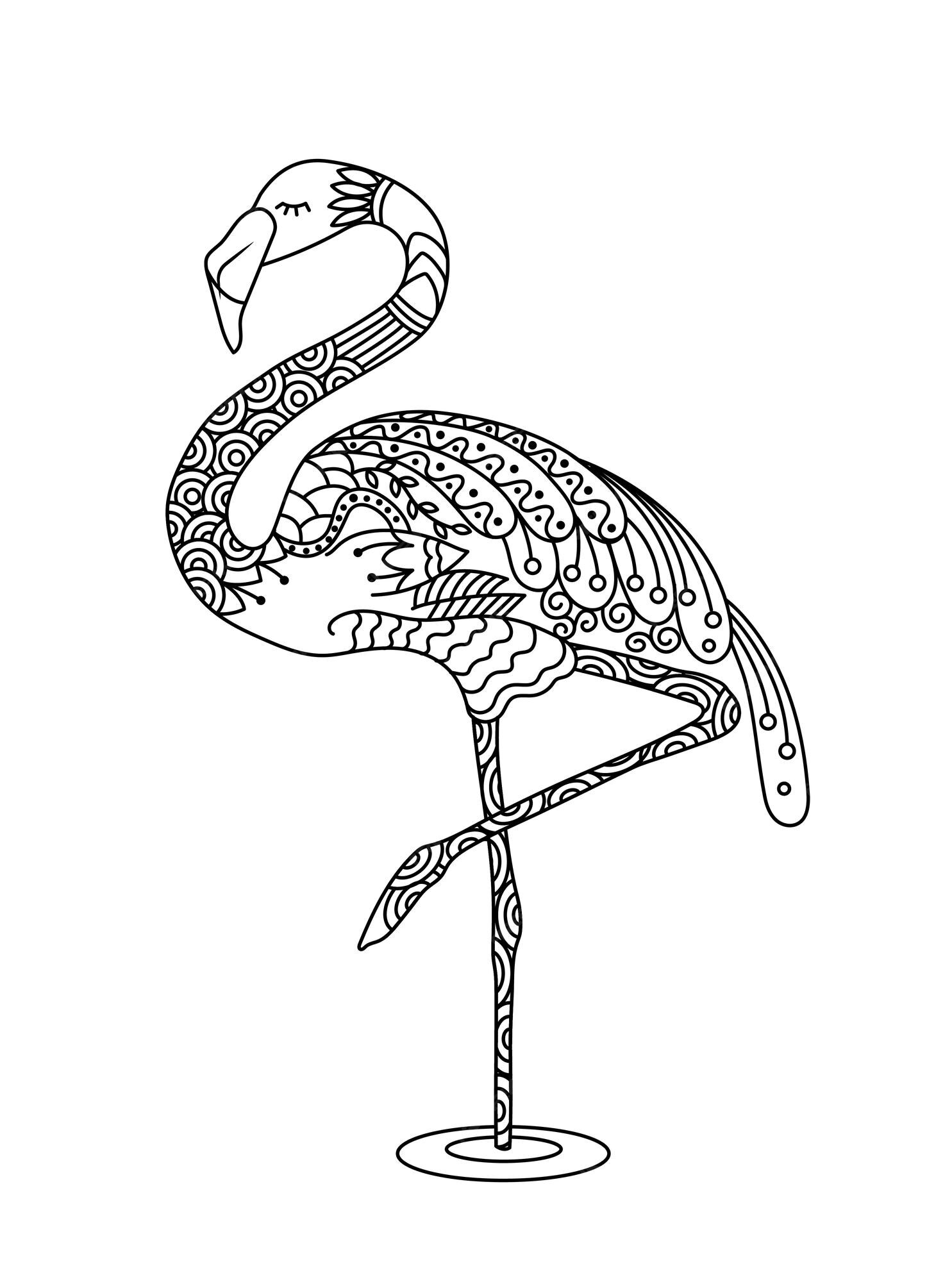 Flamant Rose Dessin Noir Et Blanc Mignon Flamant Rose Doodle Style Fond Noir Et Blanc Oiseaux Drôles Pages De Livre De Coloriage Illustration Dessinée à La Main Dans Un Style Zentangle Pour Tatouage Enfants Et Adultes | Vecteur