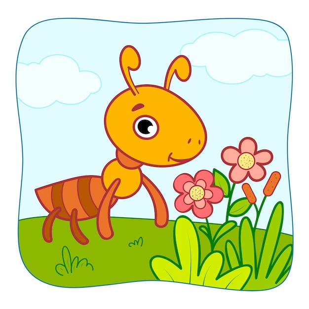 Mignon Fourmi Dessin Animé Fourmi Clipart Vecteur Nature Fond