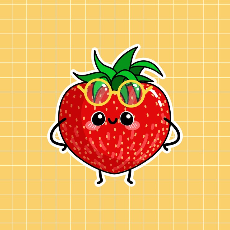 mignon, fraise, vecteur, illustration