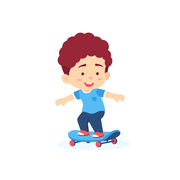 Mignon Garçon Debout Sur Skateboard