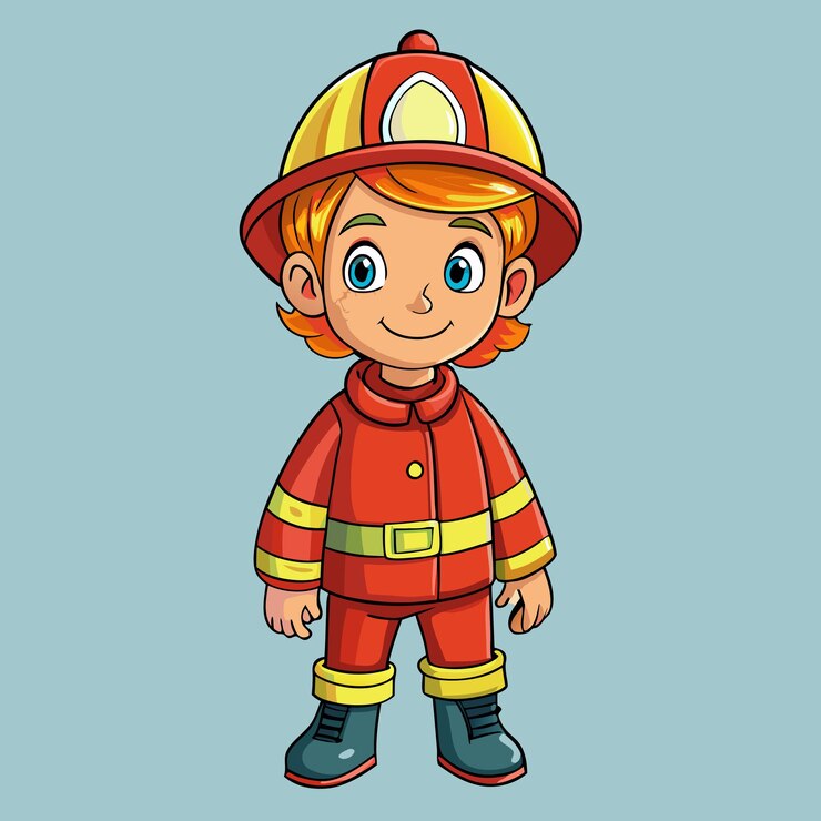 Un mignon garçon déguisé en pompier Imprimé de dessin animé vectoriel