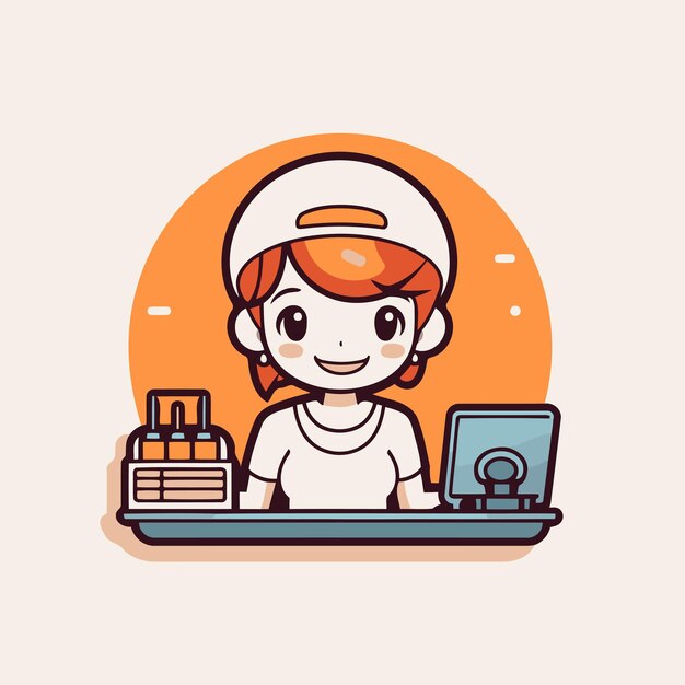 Vecteur un mignon garçon de dessin animé en costume d'astronaute travaillant sur un ordinateur portable illustration vectorielle