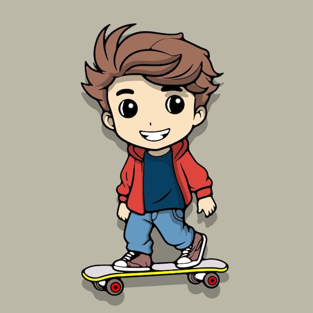 Un Mignon Garçon Patineur Dessin Animé Illustration Vectorielle 1