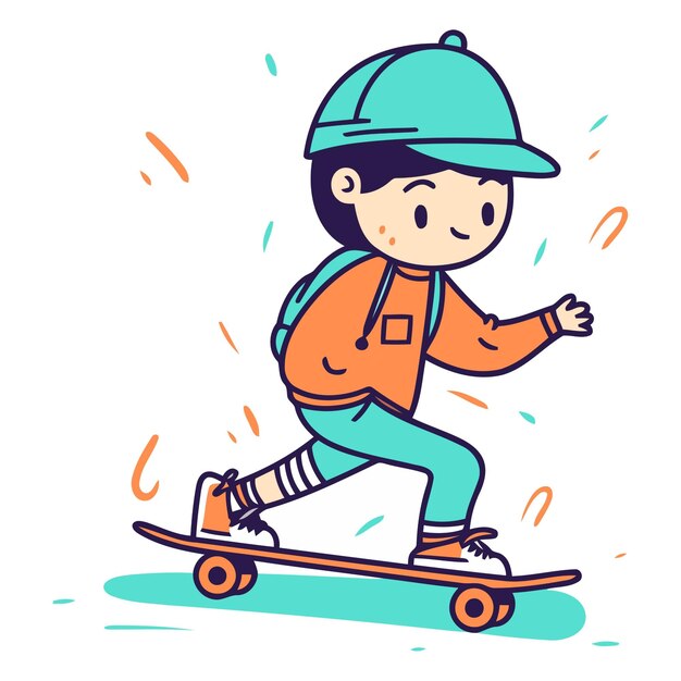 Un Mignon Garçon Sur Un Skateboard Dans Un Style Plat