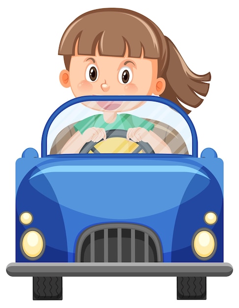 Vecteur mignon, girl, conduite, voiture, dessin animé