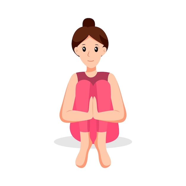 Vecteur mignon, girl, dans, yoga, pose, caractère, conception, illustration