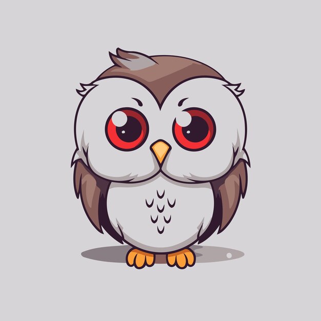 Vecteur mignon hibou de dessin animé illustration vectorielle isolée sur fond gris