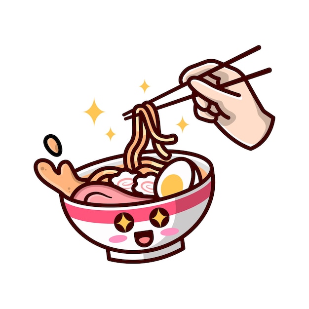 Mignon Illustration De Cartoon De Ramen Noodle Souriant.