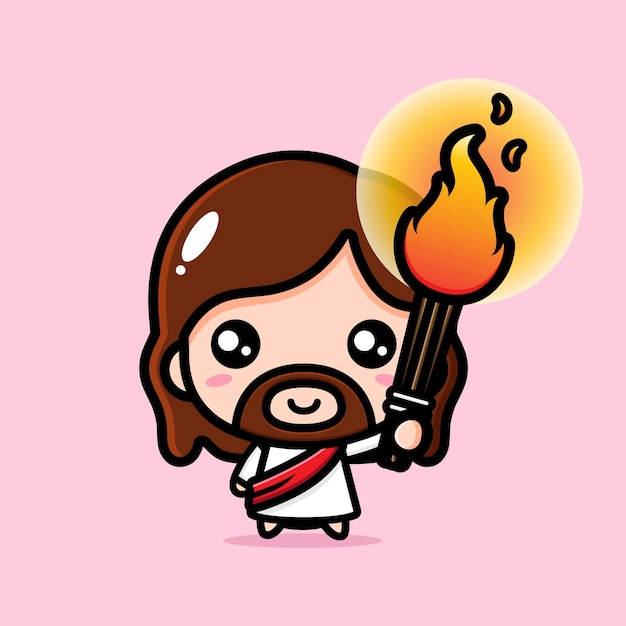 Vecteur mignon jésus christ tenant une torche