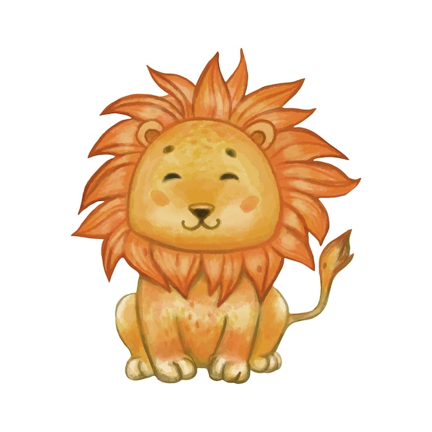 Vecteur mignon jeune aquarelle lion personnage dessiné à la main isolé sur fond blanc vecteur premium