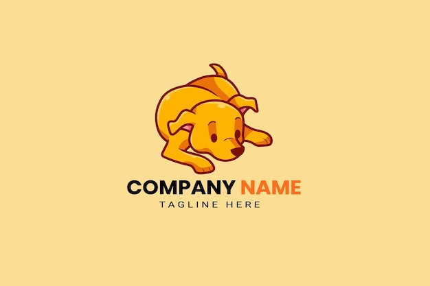 Mignon Kawaii Chiot Chien Mascotte Dessin Animé Logo Design Modèle Icône Illustration Dessinés à La Main