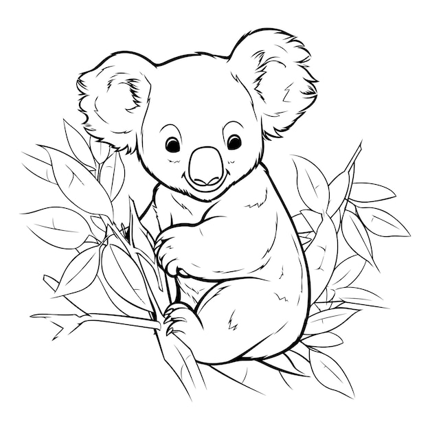 Vecteur le mignon koala assis sur une branche d'eucalyptus illustration vectorielle