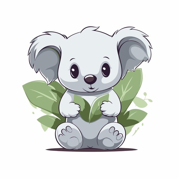 Vecteur un mignon koala assis sur une feuille verte illustration vectorielle