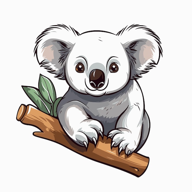 Vecteur un mignon koala de dessin animé assis sur une branche illustration vectorielle