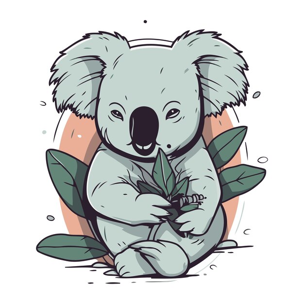 Un Mignon Koala Avec Des Feuilles D'eucalyptus Illustration Vectorielle