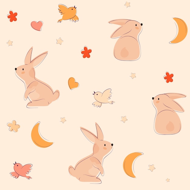 Mignon Lapin Et Motif De Fées D'oiseaux