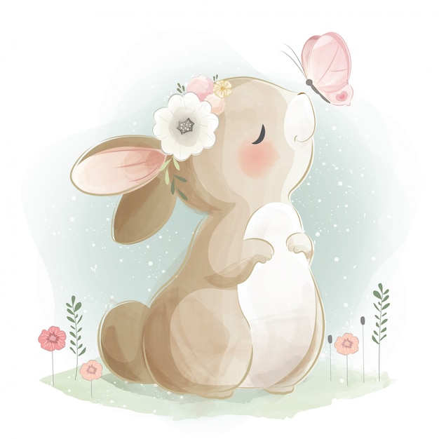 Mignon lapin et le papillon