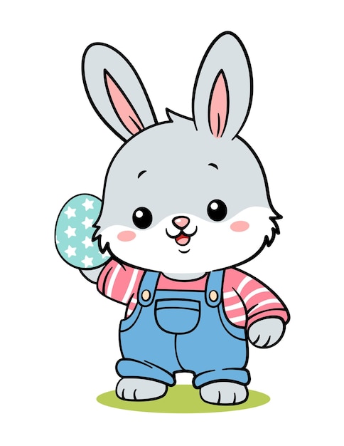 Un Mignon Lapin De Pâques Dessiné à La Main En Combinaison