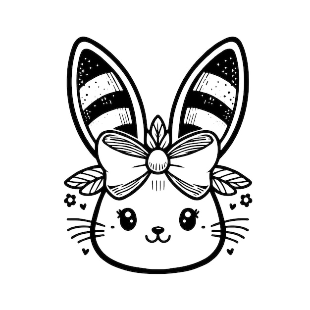 Vecteur le mignon lapin de pâques dessiné à la main dans une couronne de fleurs illustration vectorielle couleur