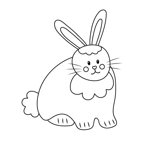 Le mignon lapin de Pâques tenant une carotte Doodle lapin gras illustration linéaire vectorielle