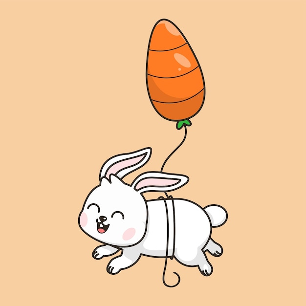 Un Mignon Lapin Volant Avec Un Ballon De Carotte