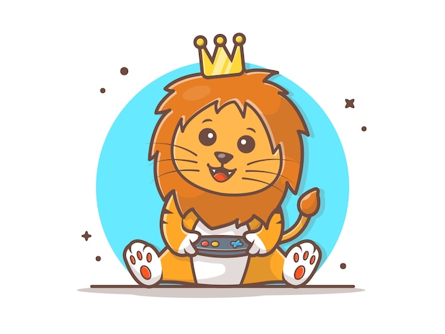 Mignon Lion King Gaming Mascot Vector Icon Illustration