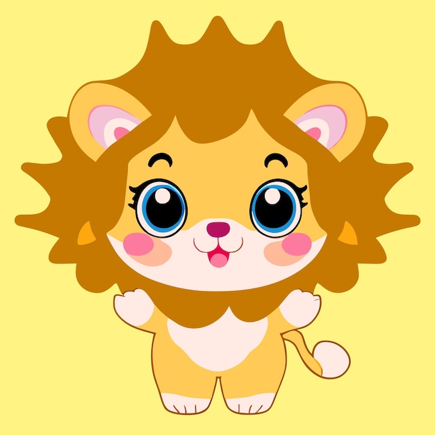 Vecteur mignon lion mascotte dessiné à la main dessin animé autocollant icône concept illustration isolée