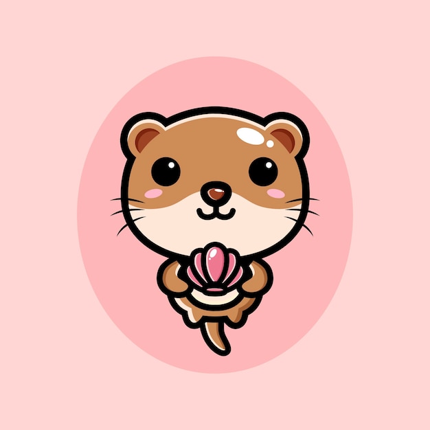 Vecteur mignon, loutre, tenue, palourde rose