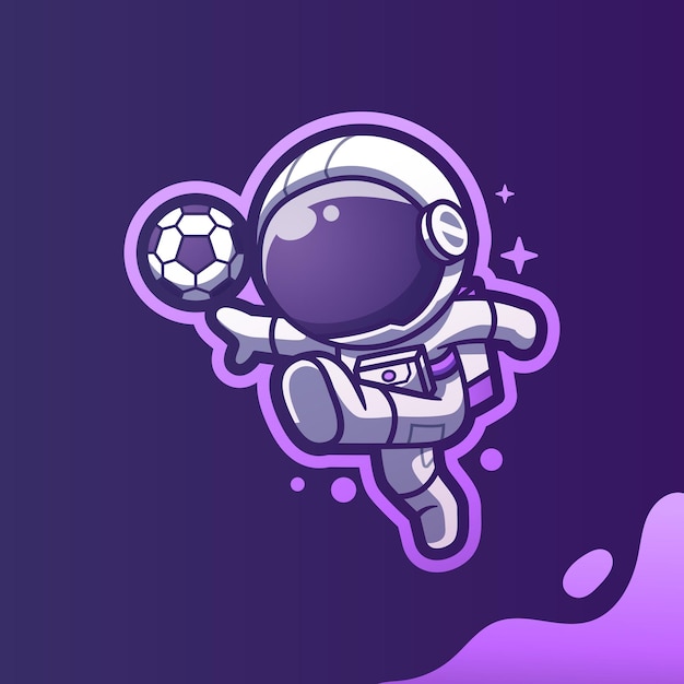 Mignon, Mascotte, Astronaute, Jouer Football, Football, Dessin Animé, Vecteur, Icône, Illustration, Dessin Animé, Vecteur, Icône, Illustration, Spaceman, Mascotte, Dessin Animé, Caractère, Plat, Dessin Animé, Style, Autocollant, Et, Carte