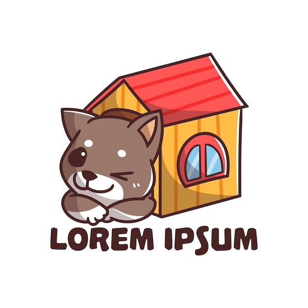 MIGNON MASCOTTE LOGO CHIEN MAISON CARTOON