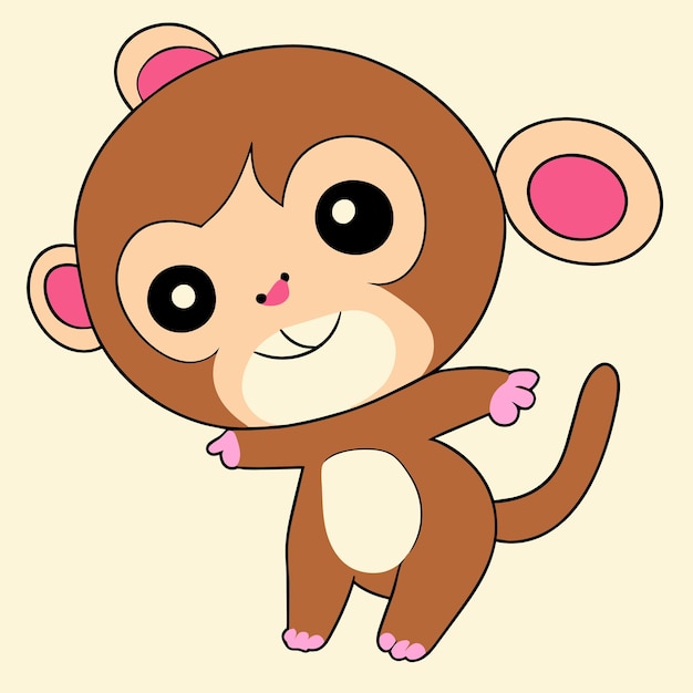 Mignon mascotte singe dessiné à la main dessin animé autocollant icône concept illustration isolée