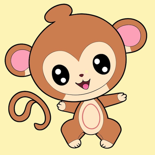 Mignon mascotte singe dessiné à la main dessin animé autocollant icône concept illustration isolée