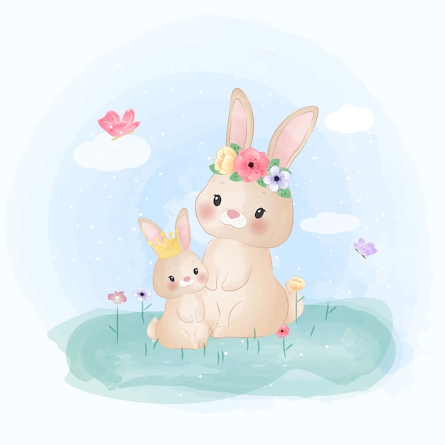 Mignon Mère Et Bébé Lapin