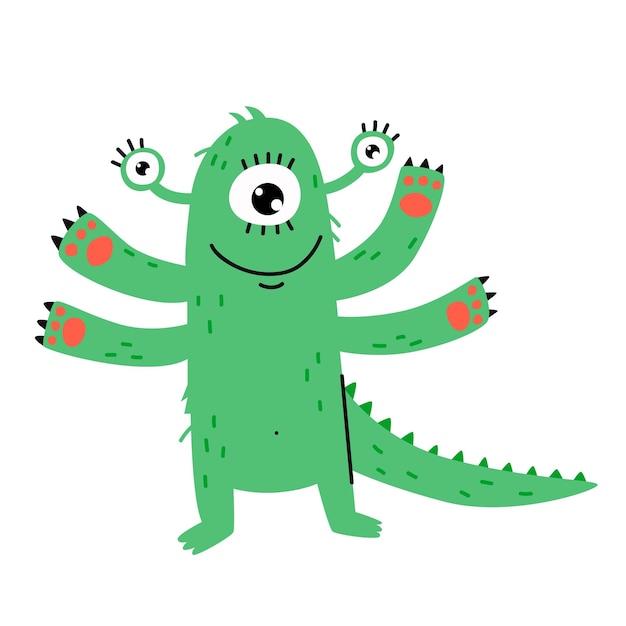 Un Mignon Monstre Vert. Illustration Vectorielle