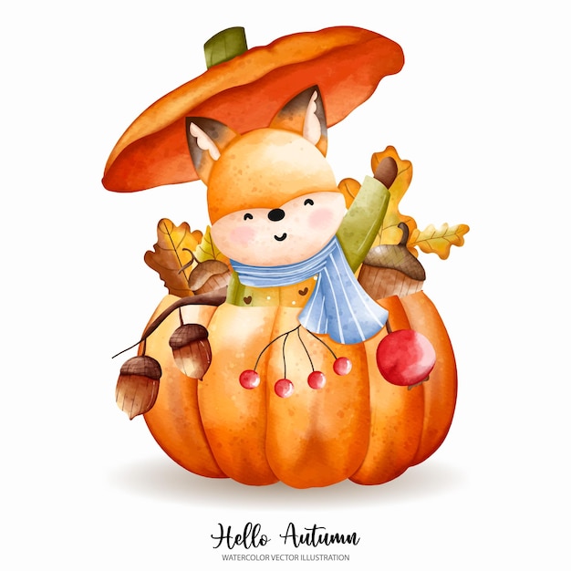 Mignon Noël aquarelle renard automne ou automne Animal aquarelle illustrationxDxA