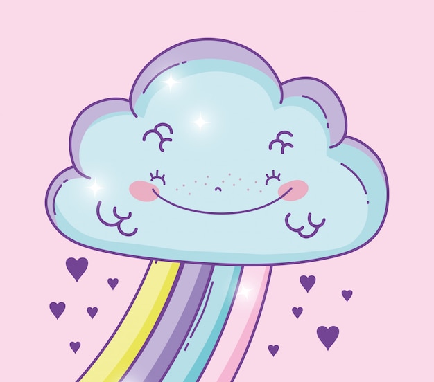 Mignon Nuage Heureux Avec Arc En Ciel Et Coeurs