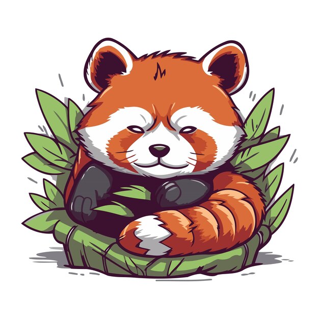 Vecteur un mignon panda rouge assis sur une feuille illustration vectorielle