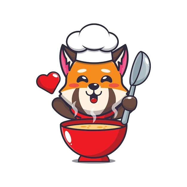 Mignon, Panda Rouge, Chef, Mascotte, Dessin Animé, Caractère, à, Soupe