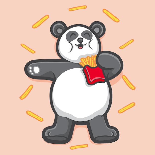 Mignon Panda Tenir Frites Illustration Animale